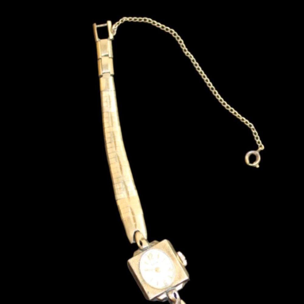 Elgin Gold Tone Vintage Working Manual Art Deco Square Case Oval Face Watch - Picture 6 of 7